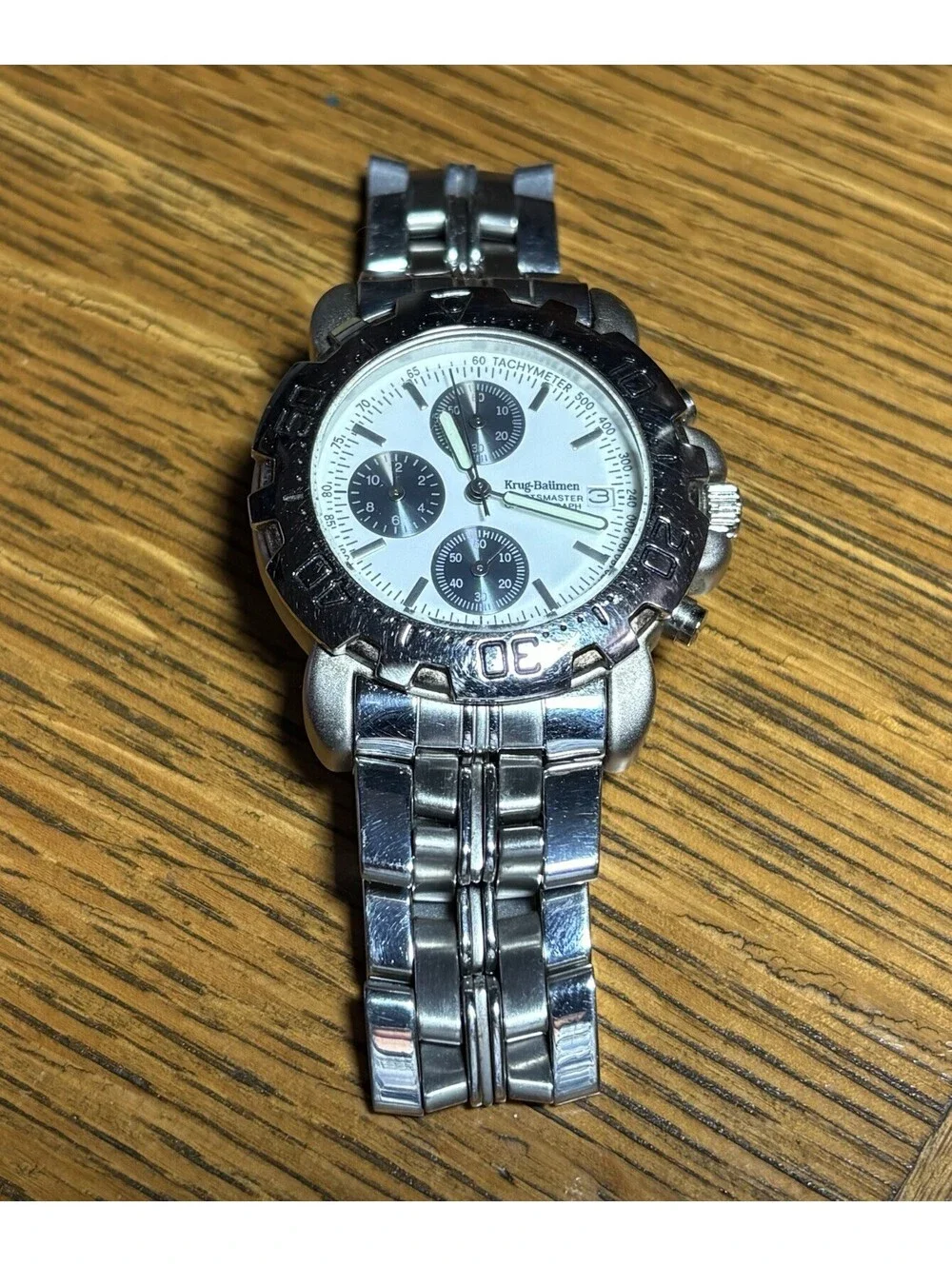 Krug-Baumen Sportsmaster Chronograph Men's Watch Date Tachymeter 7186G WR 3ATM